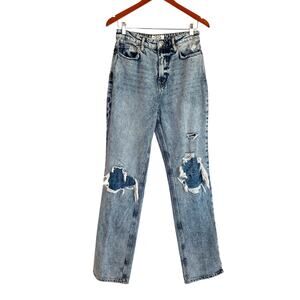 We The Free Free People Hi Rise Distress Straight Acid Wash Jeans Size 29 Rigid
